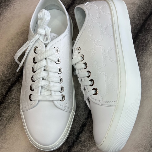 Jimmy Choo Aidan Leather Embossed Jimmy Choo Star Logo Sneakers - Picture 2 of 12